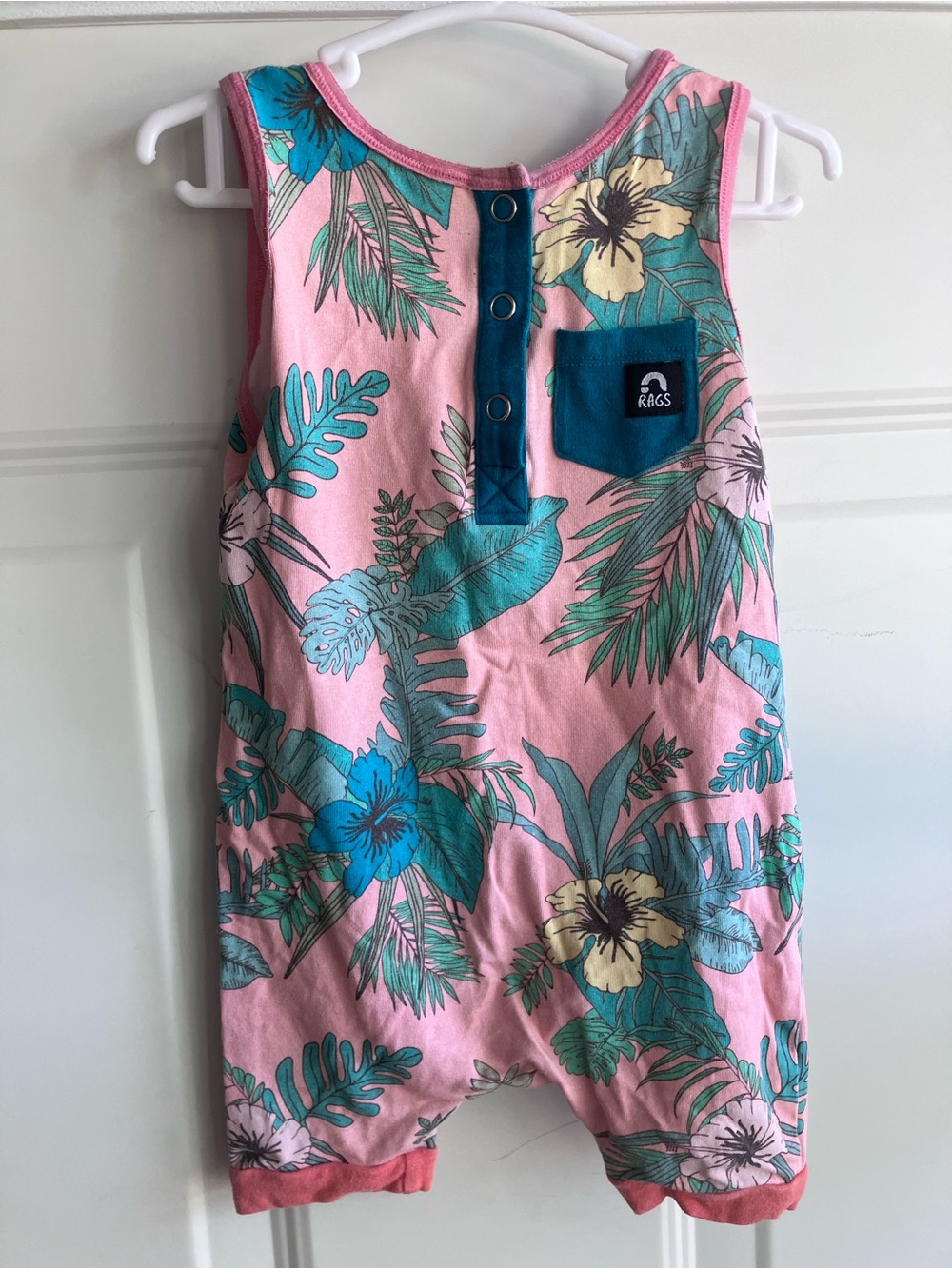 Rags romper pink blue green yellow tropical 12-18 months